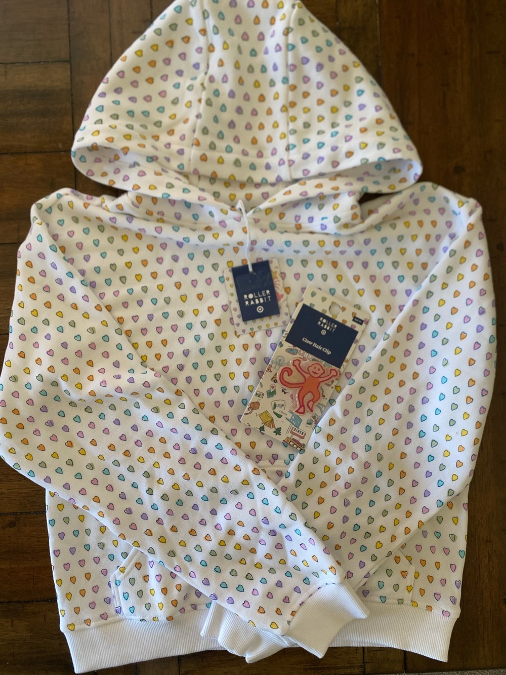 Roller Rabbit White Multicolor Heart Print Top with Monkey Hair Clip